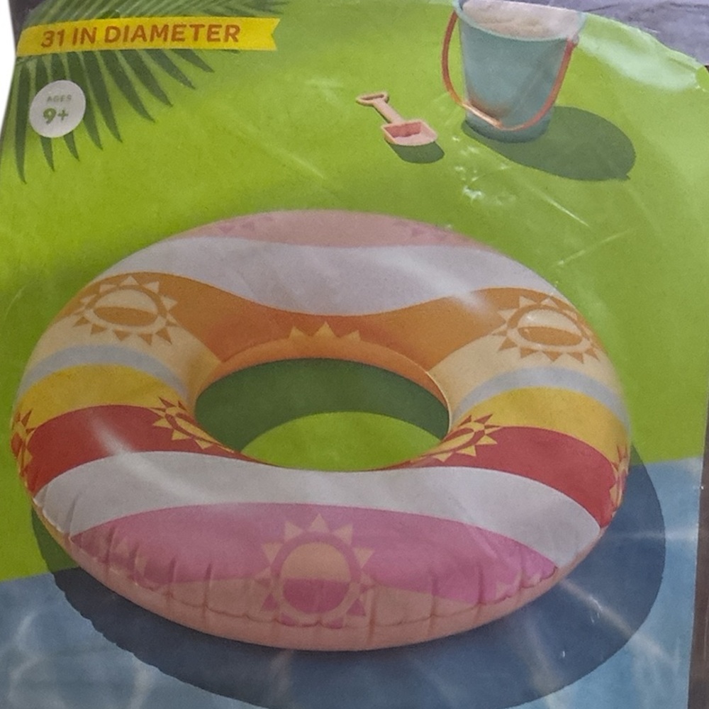 NEW Sun Squad Inflatable Swim Tube 8.5 in H  x 31in  Diameter Striped With Sun